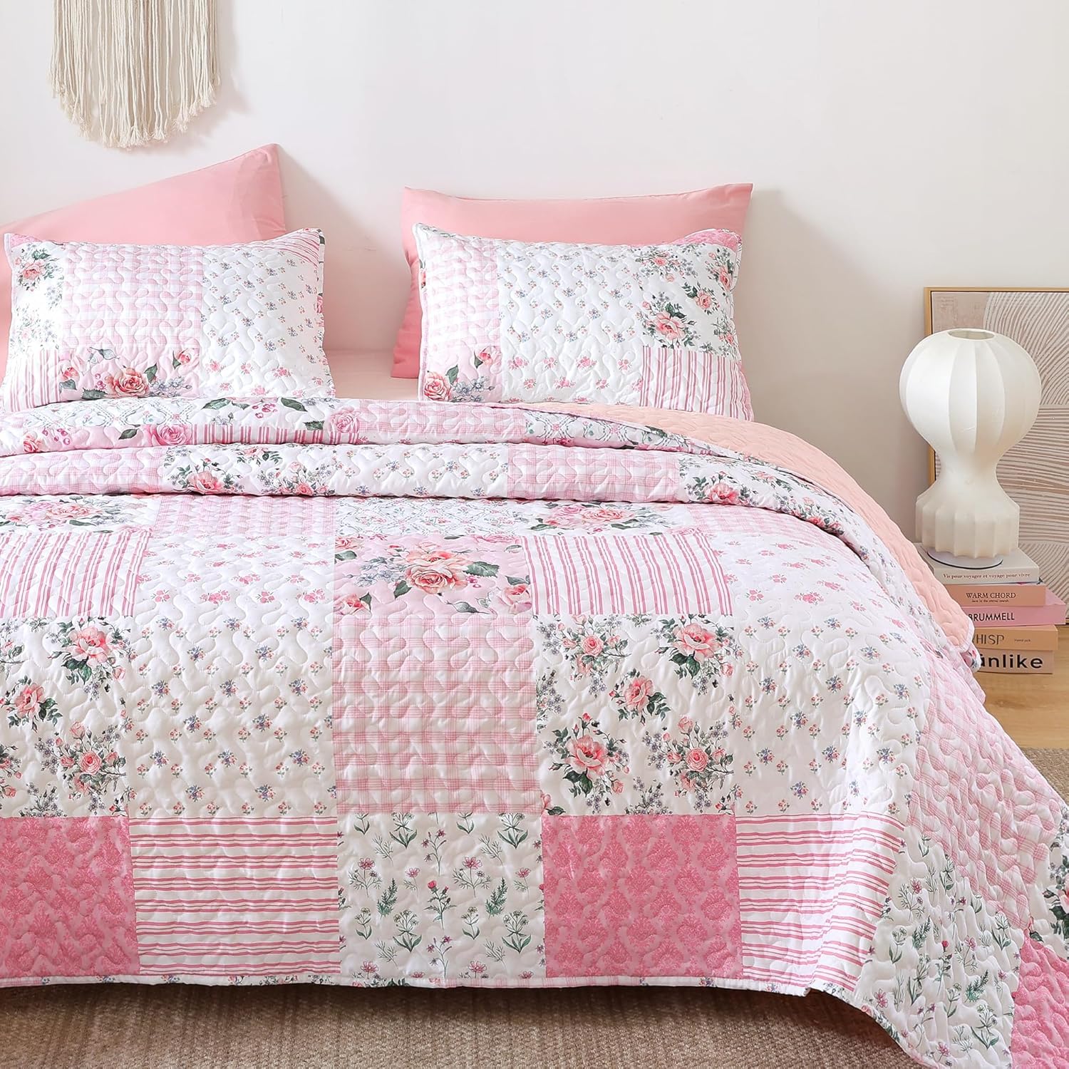YIKUSH Twin Size Floral Quilt Set for All Seasons Comfort