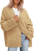 Oversized Cardigan Sweater for Women - Chunky Knit V Neck