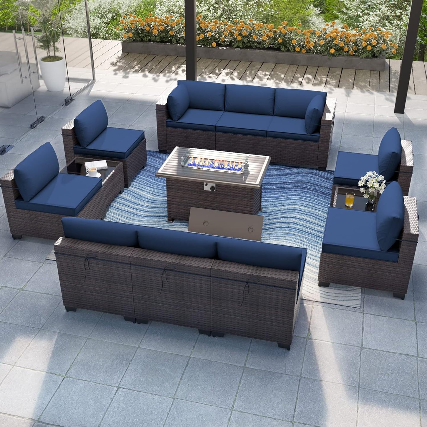 Kurapika 13 Pieces Patio Furniture Set with Fire Pit Table