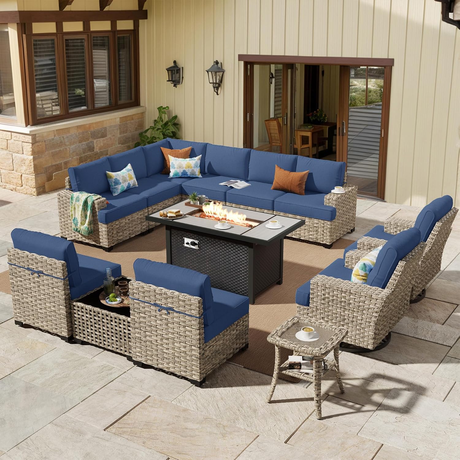 HOOOWOOO Outdoor Sectional Patio Furniture Set with Fire Pit