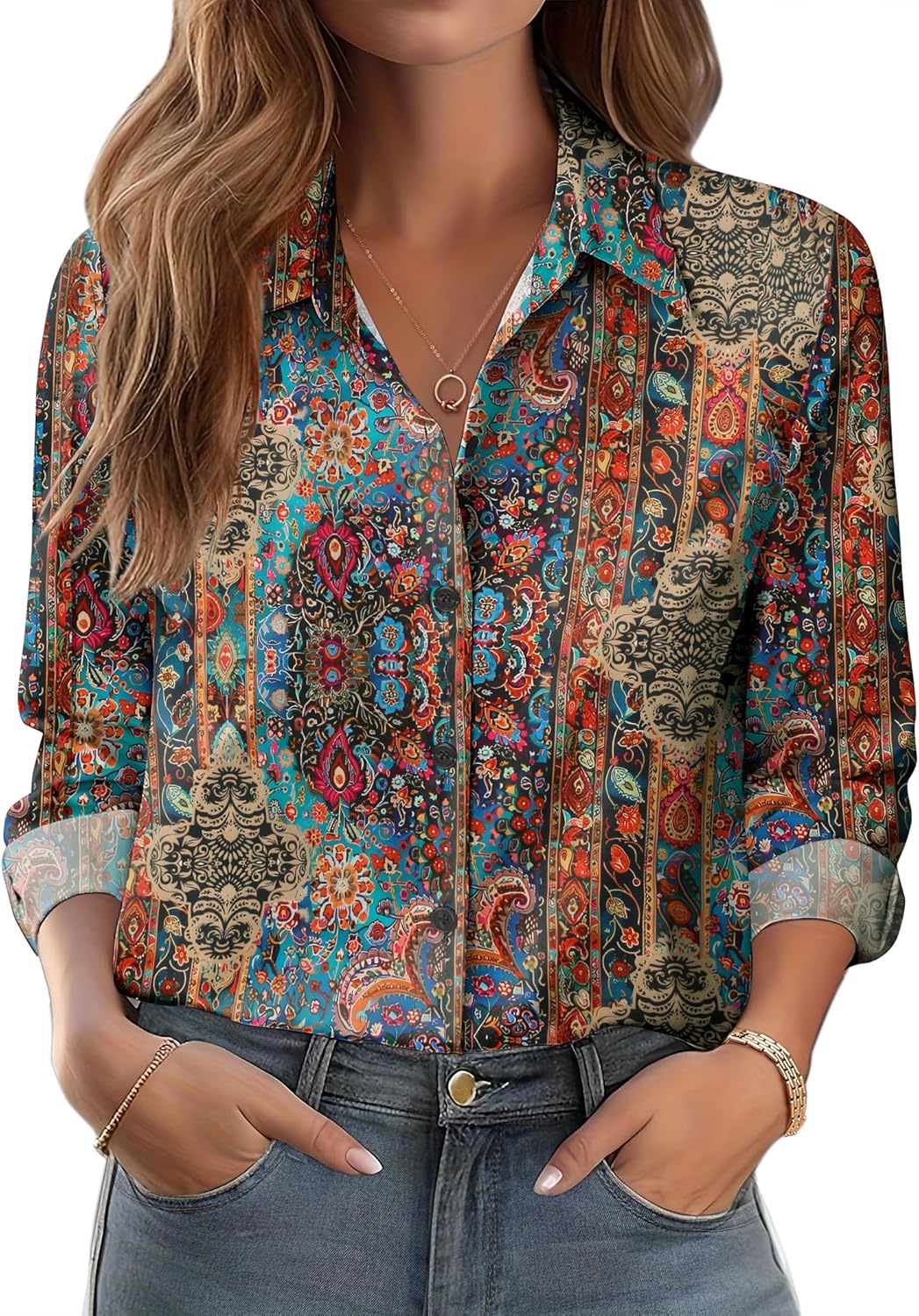 Stylish Floral Printed Long Sleeve Blouse for Women Casual Wear