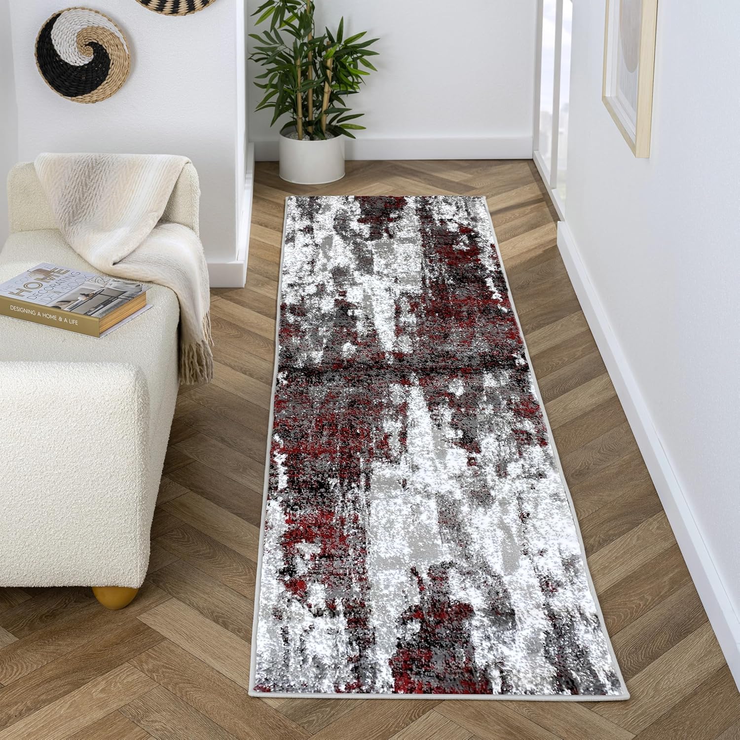 Modern Abstract Art Red 2x7 Area Rug for Stylish Interiors
