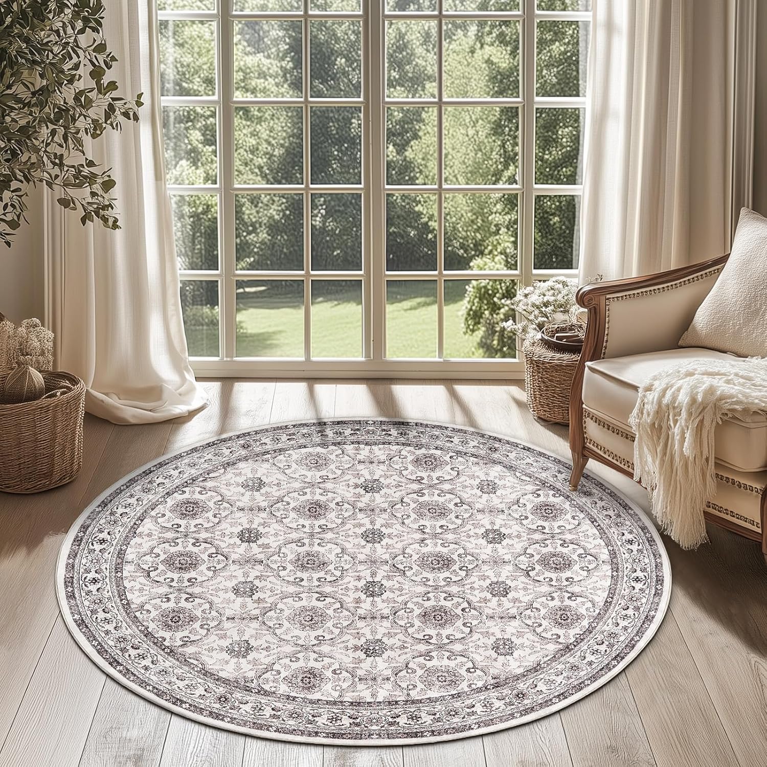 jinchan Round Rug 4ft Washable Circle Soft Rug for Home
