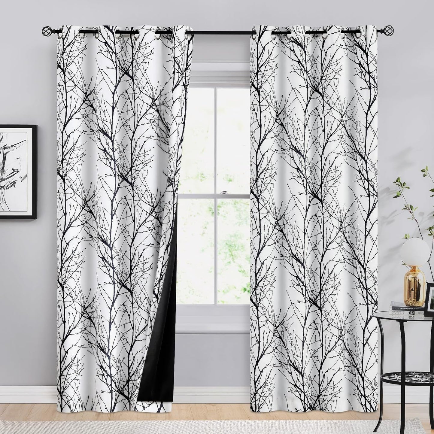 100% Blackout Branch Curtains for Bedroom and Living Room