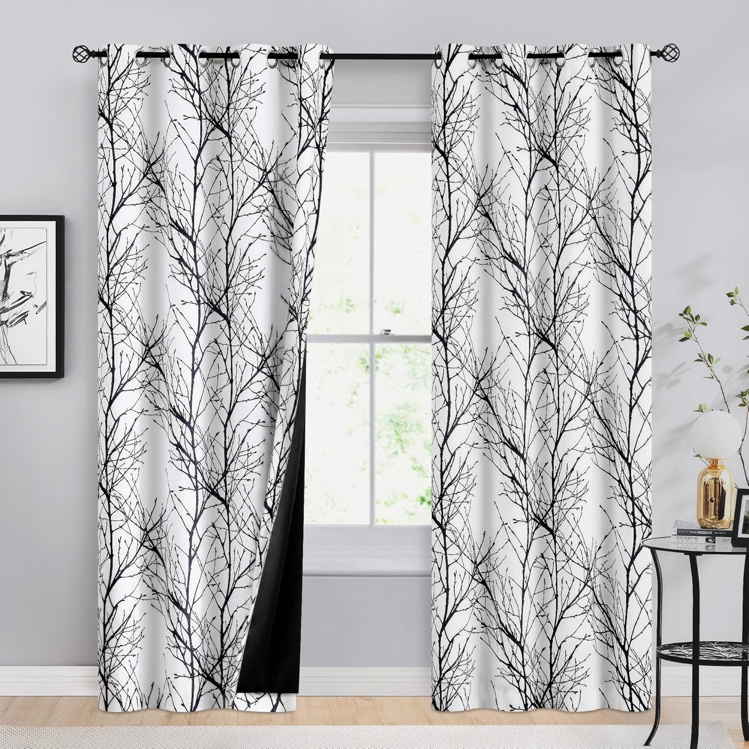 100% Blackout Branch Curtains for Bedroom and Living Room