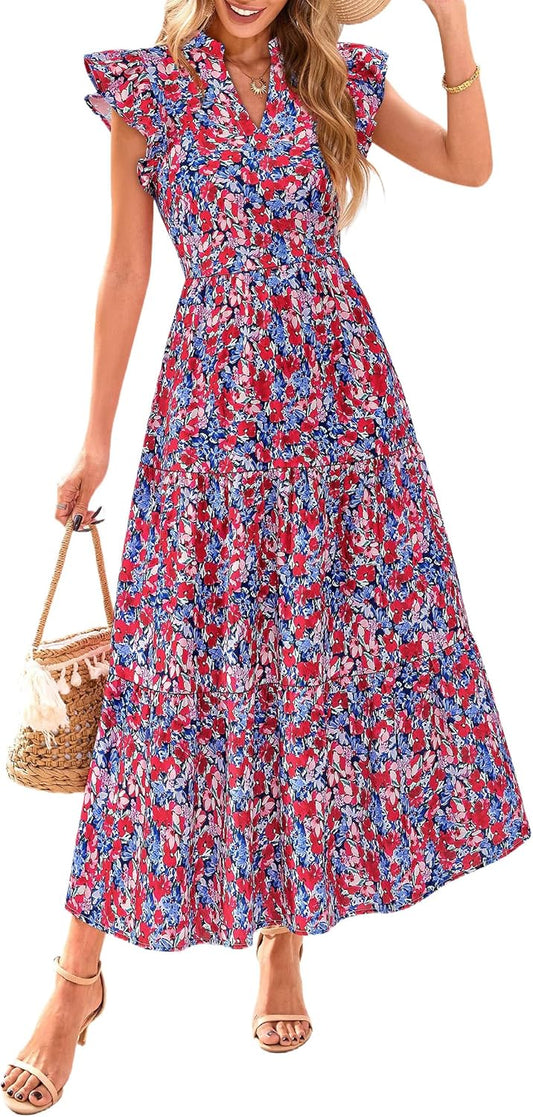 PRETTYGARDEN Women's Floral Midi Dress for Summer Vacation