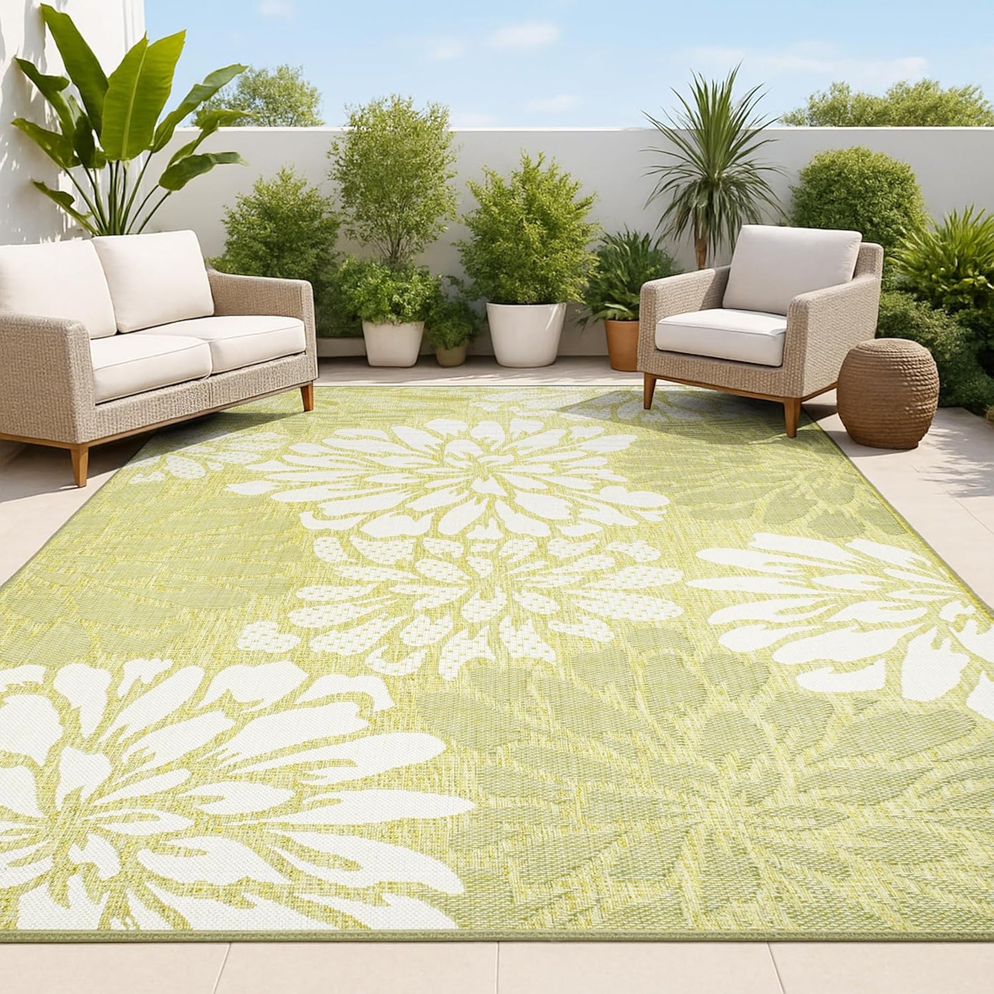 Floral Textured Weave Indoor Outdoor Area Rug for Modern Spaces