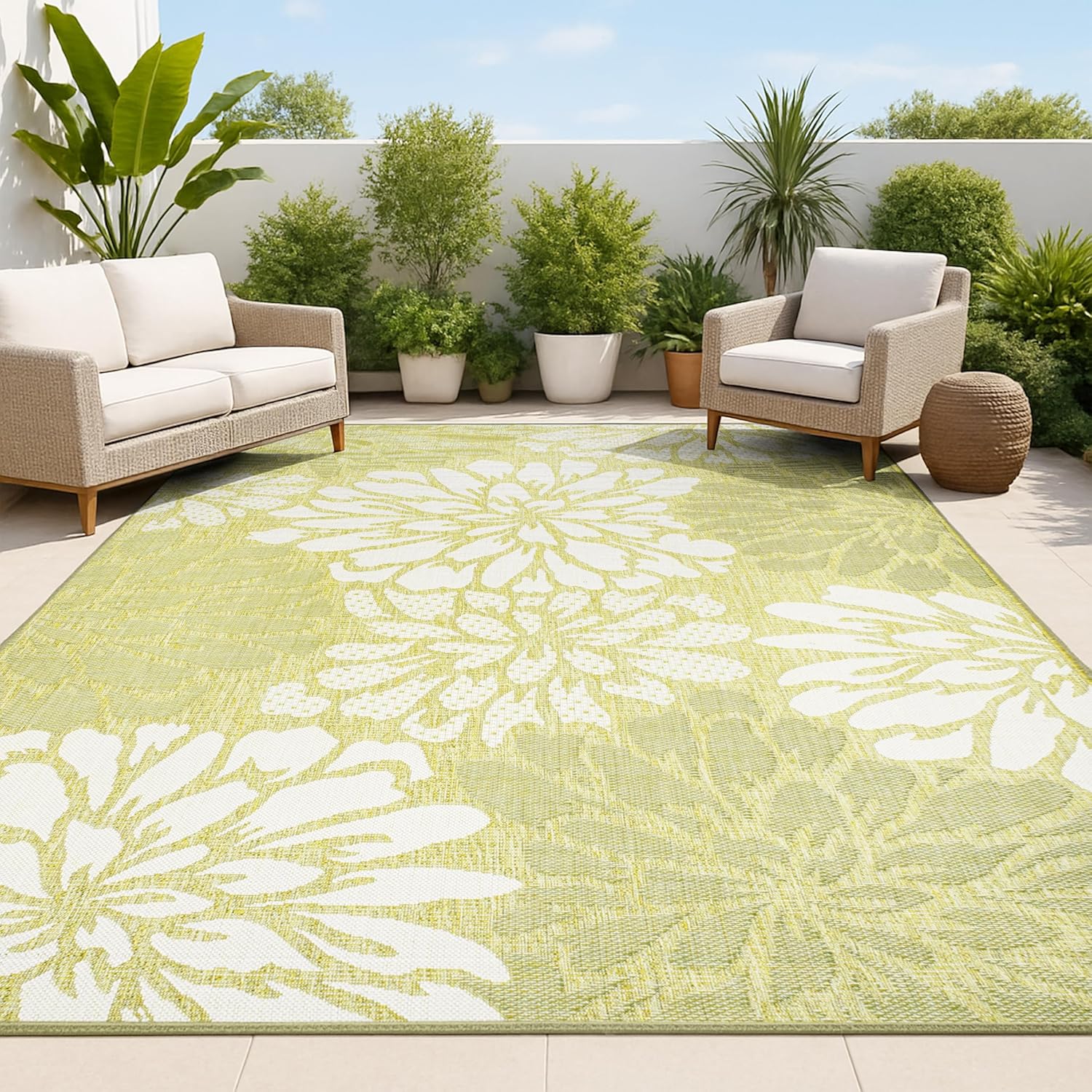 Floral Textured Weave Indoor Outdoor Area Rug for Modern Spaces