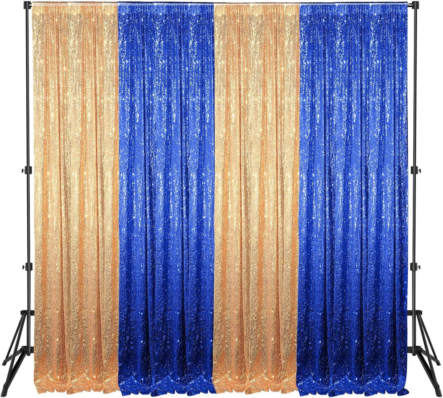 Blue and Gold Sequin Backdrop Curtain for Events and Parties