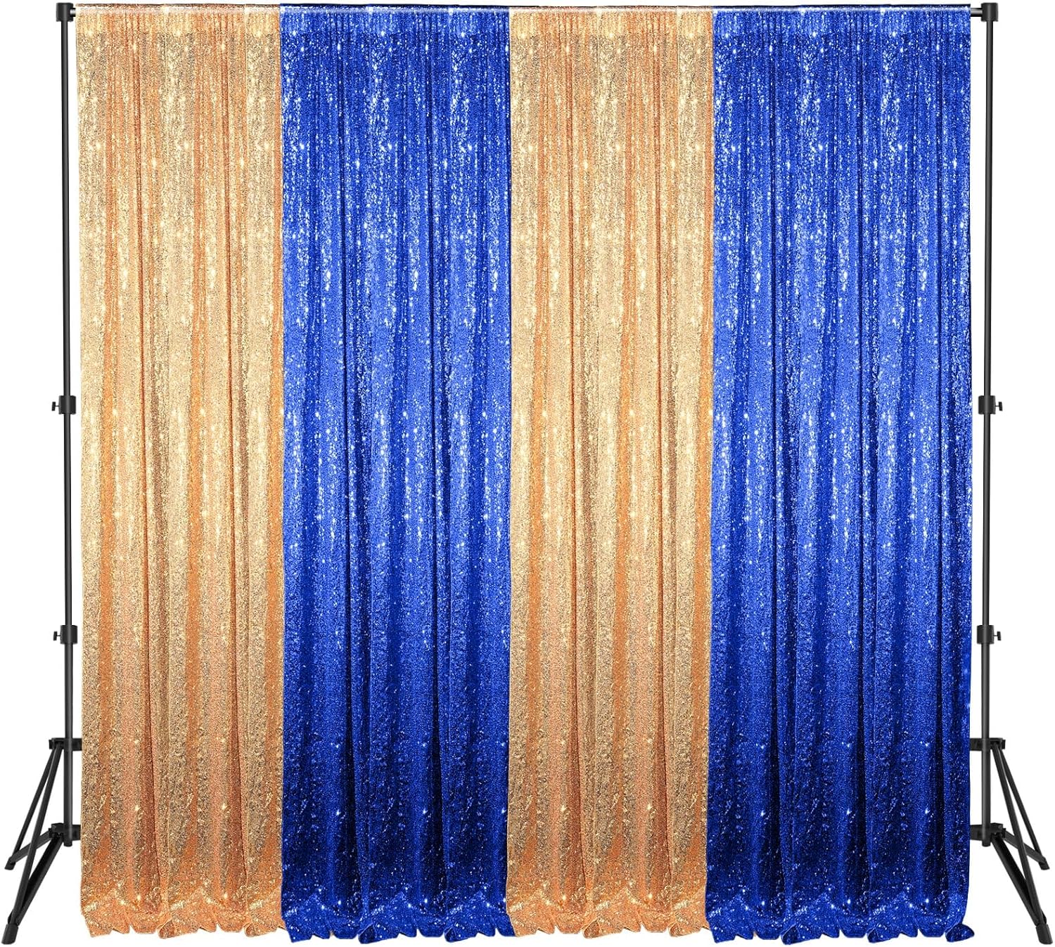 Blue and Gold Sequin Backdrop Curtain for Events and Parties