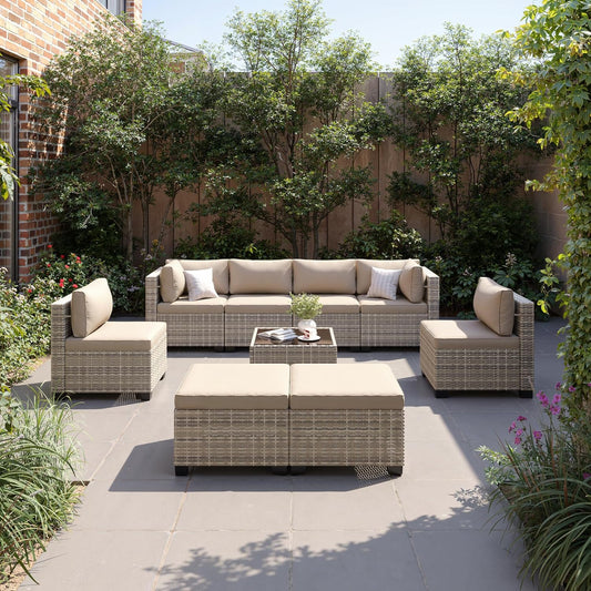 9-Piece Modular Patio Furniture Set with Thick Cushions