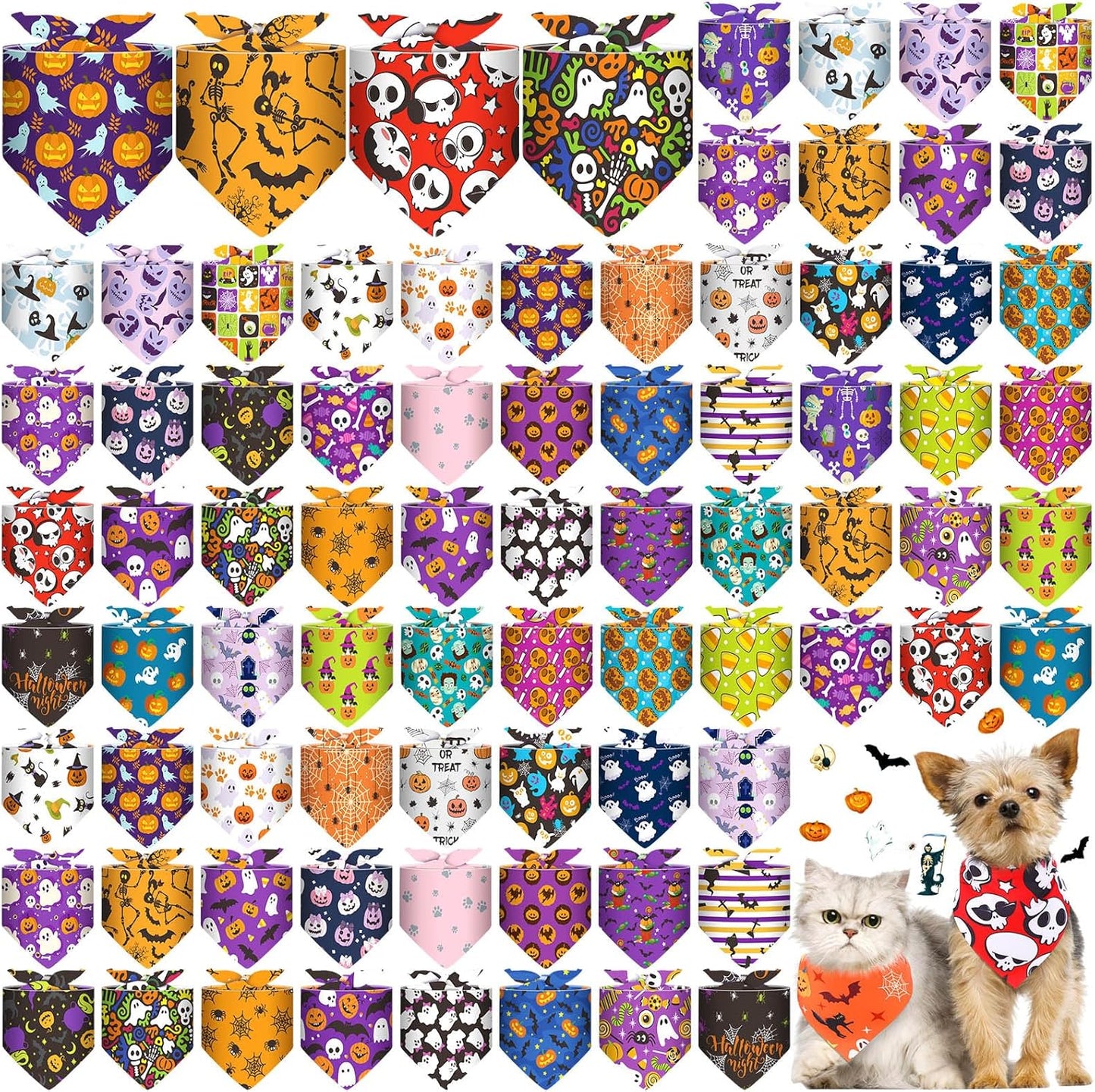 Halloween Dog Bandanas Bulk 72 Packs for Stylish Pets