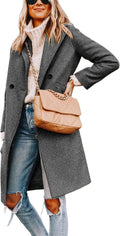 Women's Winter Wool Blend Notch Lapel Peacoat - Knee Length