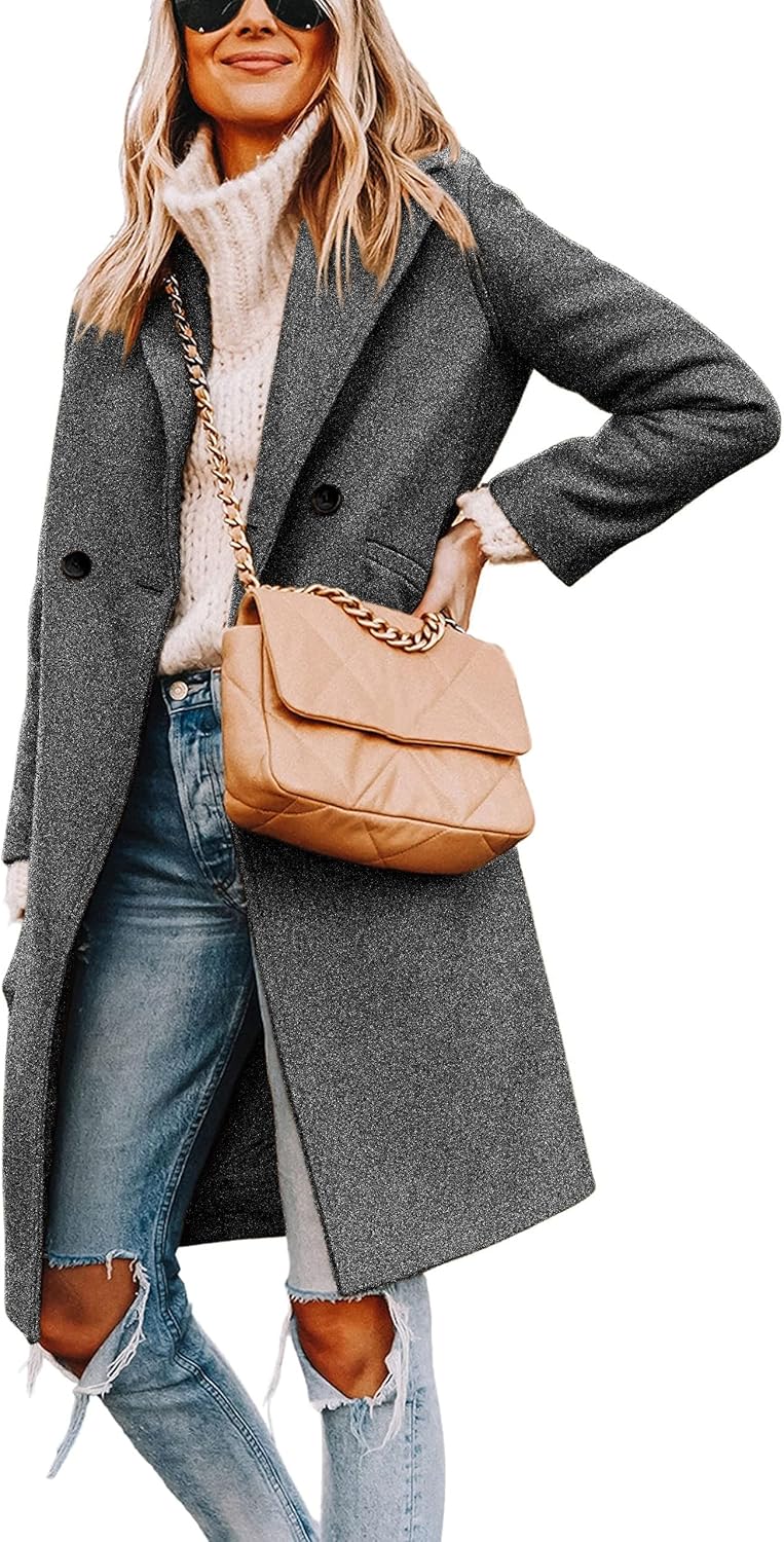 Hooever Women's Winter Wool Coat Casual Notch Lapel Peacoat