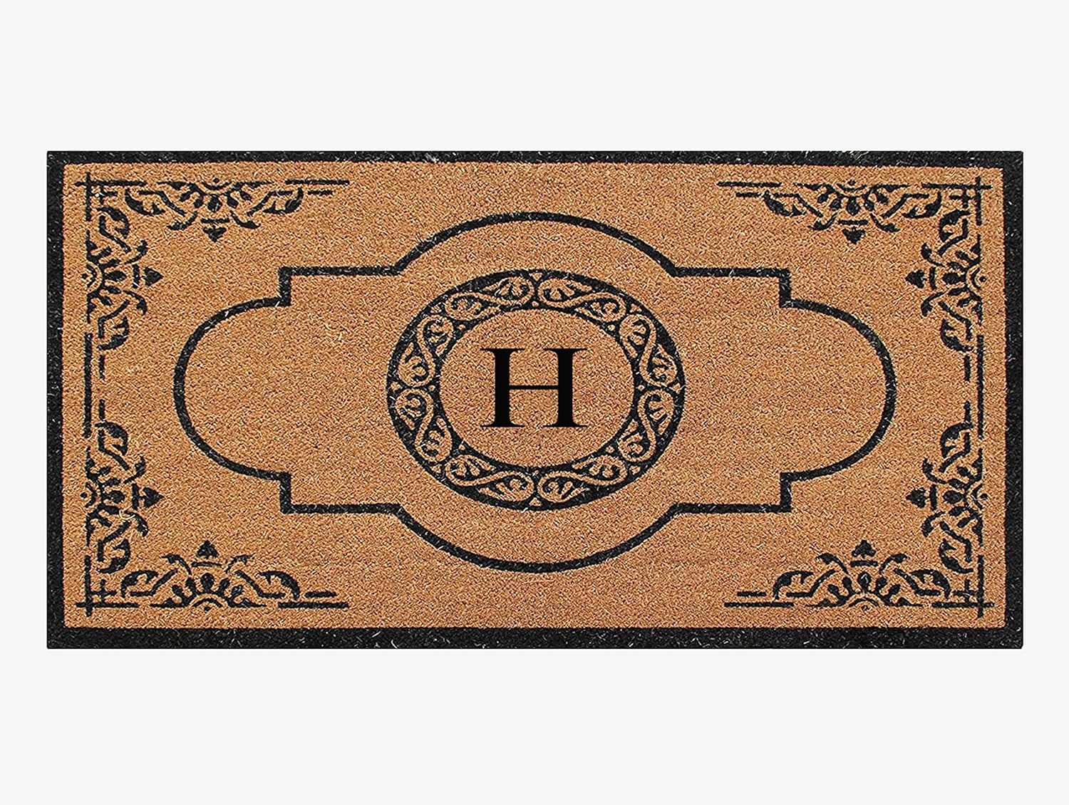 Natural Coir Monogrammed Door Mat for Front Door, 30x48 in