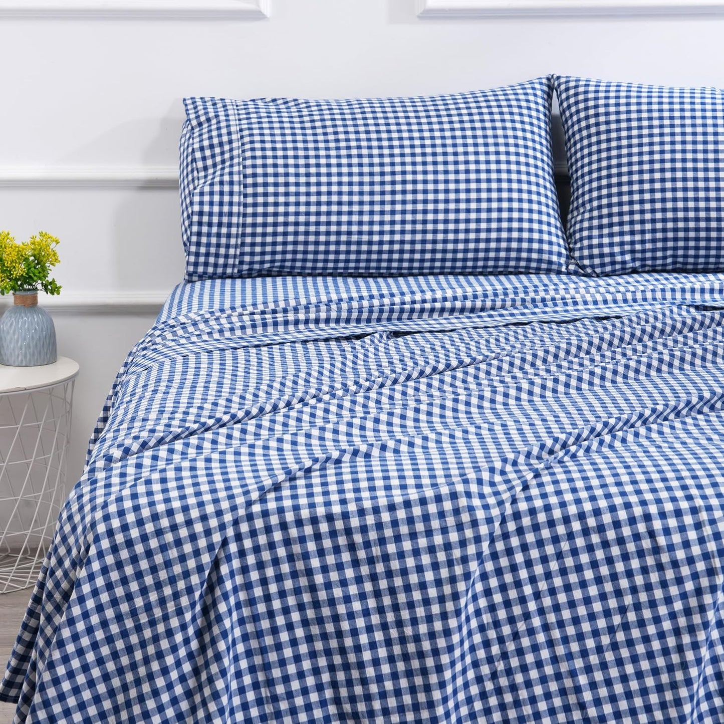 Best Season Cotton Queen Sheet Set - Soft, Durable Gingham Design