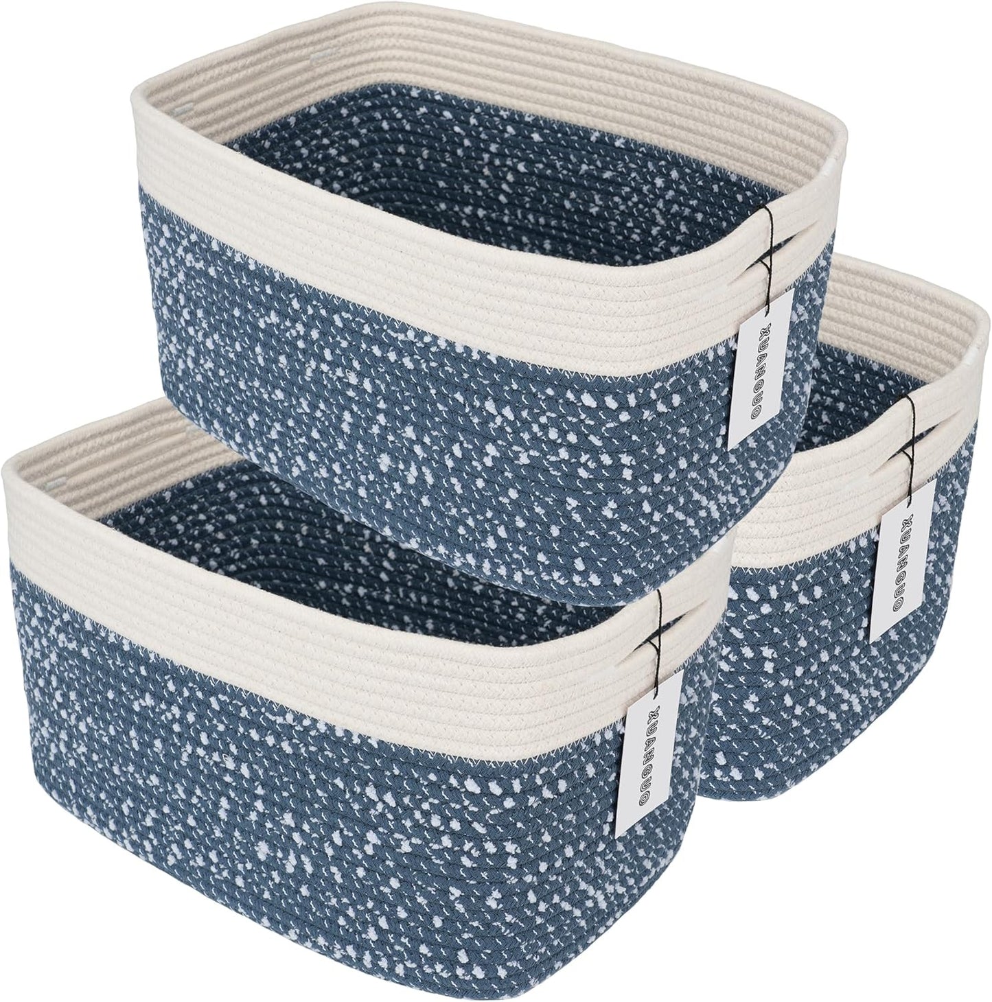 Stylish White and Blue Cotton Rope Storage Baskets for Organizing