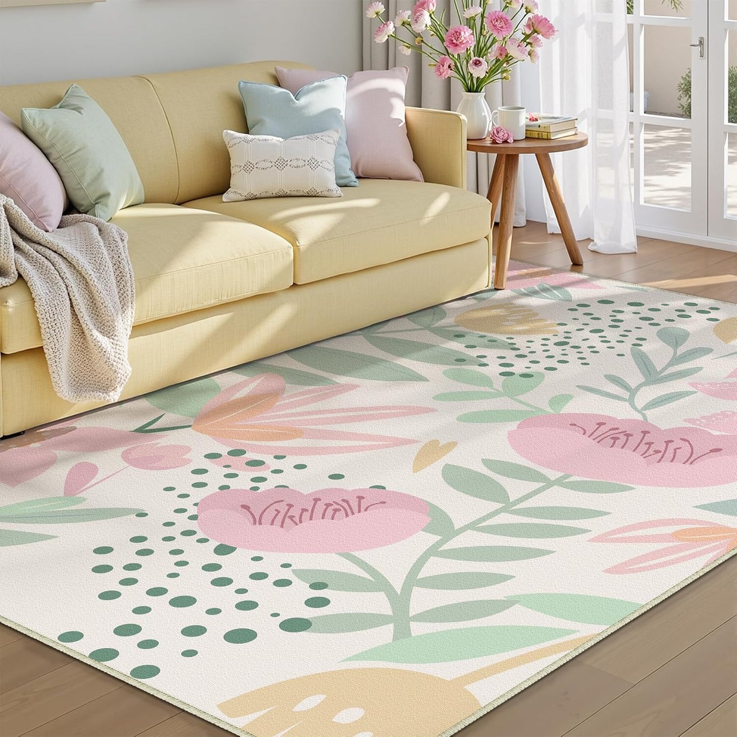 Pink Area Rug 5x7 Washable Soft Cute Indoor Accent Carpet