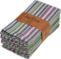 Cloth Napkins Beige Multi Stripes 100% Cotton Set of 12 - Durable Soft