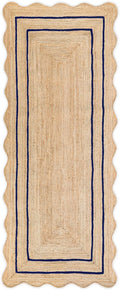 Wave Scalloped Natural Jute Runner Navy - Boho Farmhouse Entryway Rug