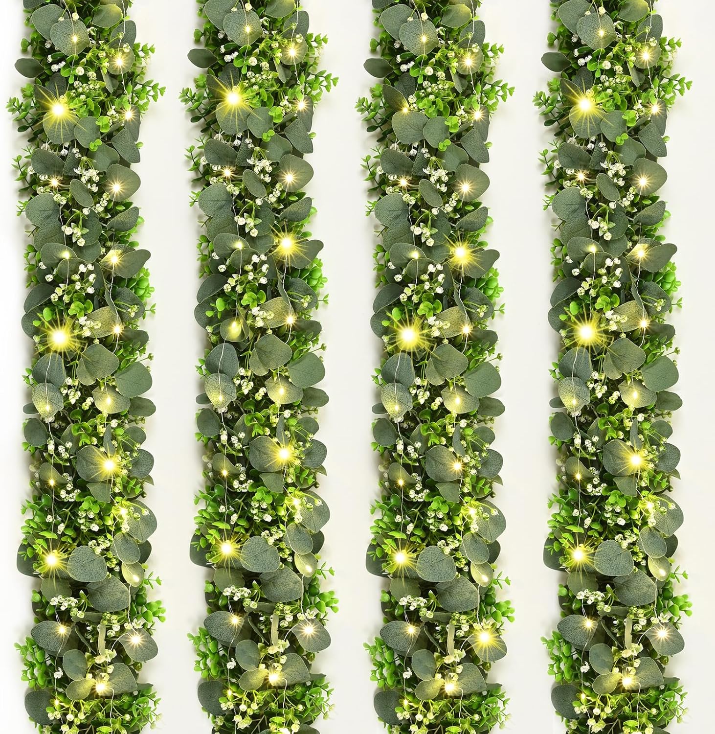 4Pcs Eucalyptus Garland with Lights for Home Wedding Decor