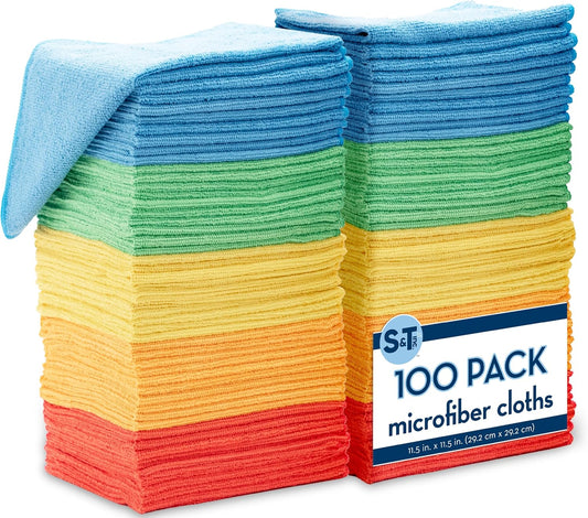 100-Pack Reusable Microfiber Towels - Versatile Cleaning Cloths