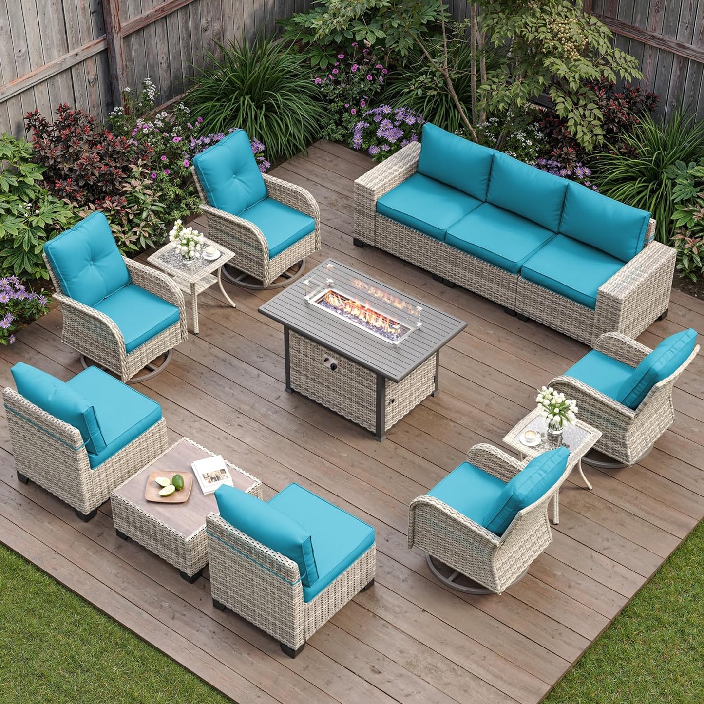 13-Piece Outdoor Patio Furniture Set with Fire Pit Table