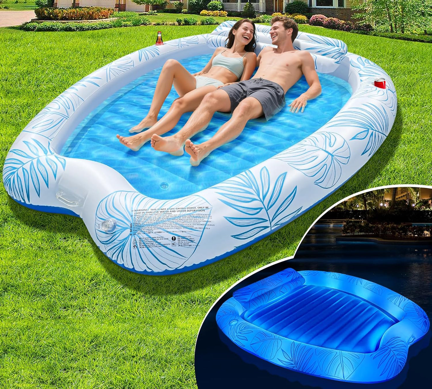 2 Person Inflatable Tanning Pool with Colorful Lights for Fun