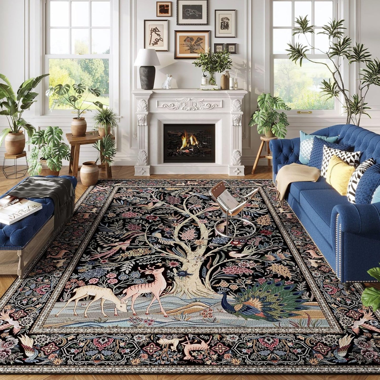 Vibrant Tree of Life-Patterned 9x12 Area Rug for Home Use