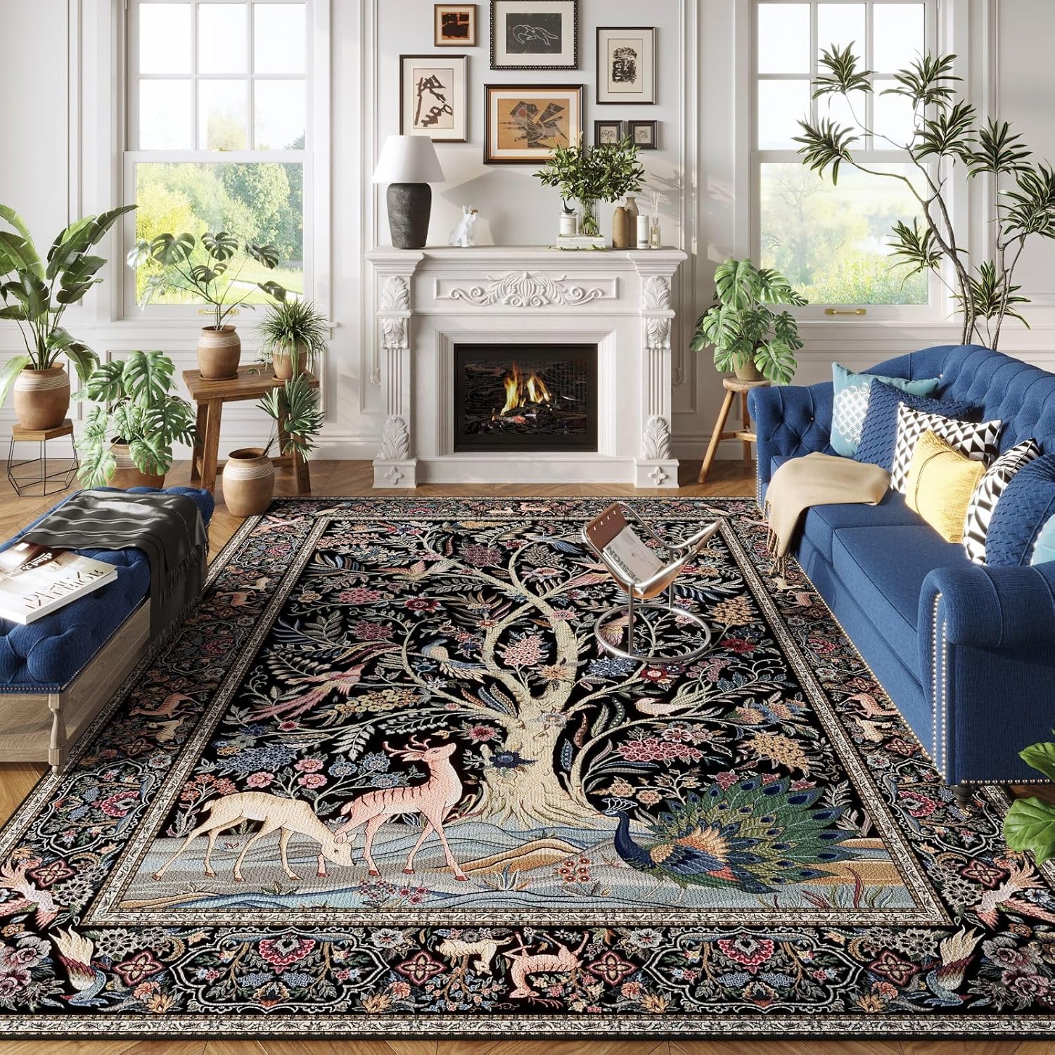 Vibrant Tree of Life-Patterned 9x12 Area Rug for Home Use