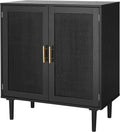 Finnhomy Sideboard Buffet Kitchen Storage Cabinet with Black Rattan