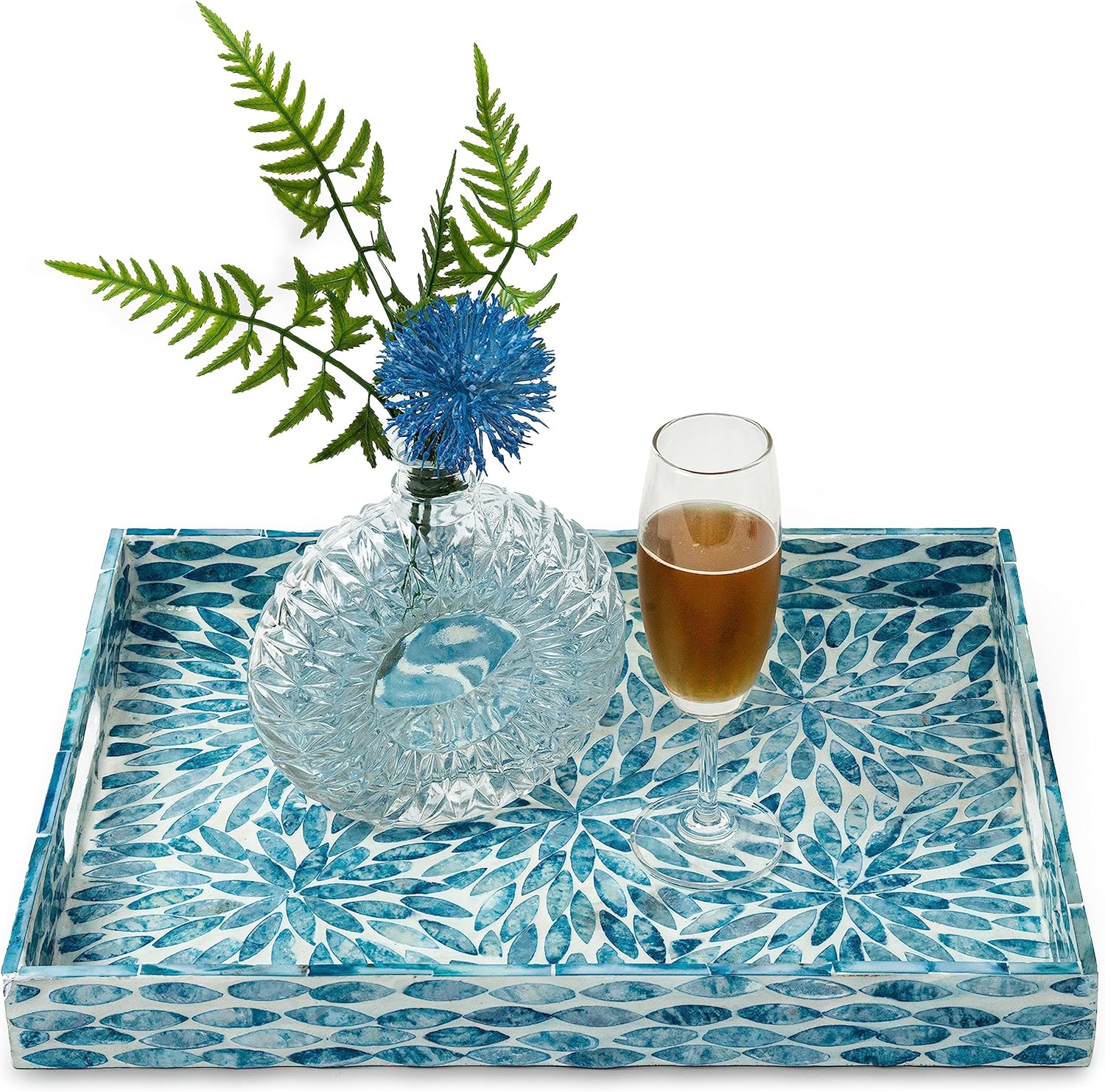 CLAYNIX Serving Tray with Mother of Pearl Inlay for Home Decor