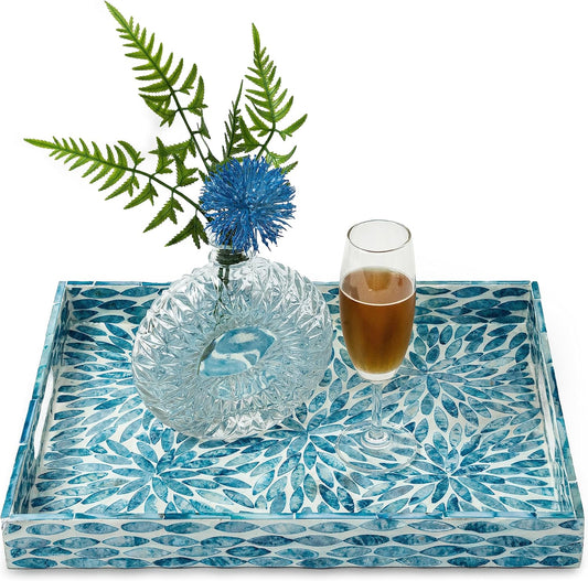CLAYNIX Serving Tray with Mother of Pearl Inlay for Home Decor
