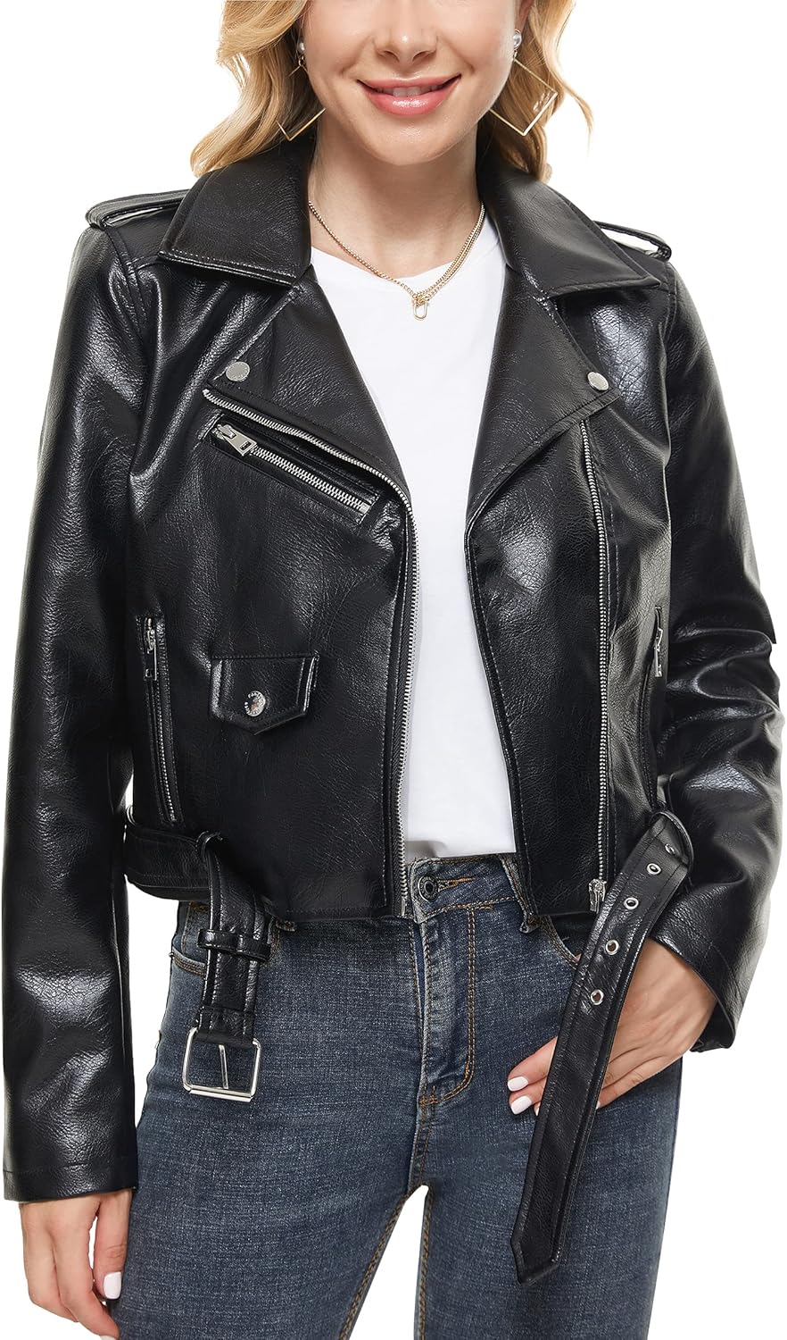 Fahsyee Faux Leather Jacket for Women: Stylish Vegan Moto Coat