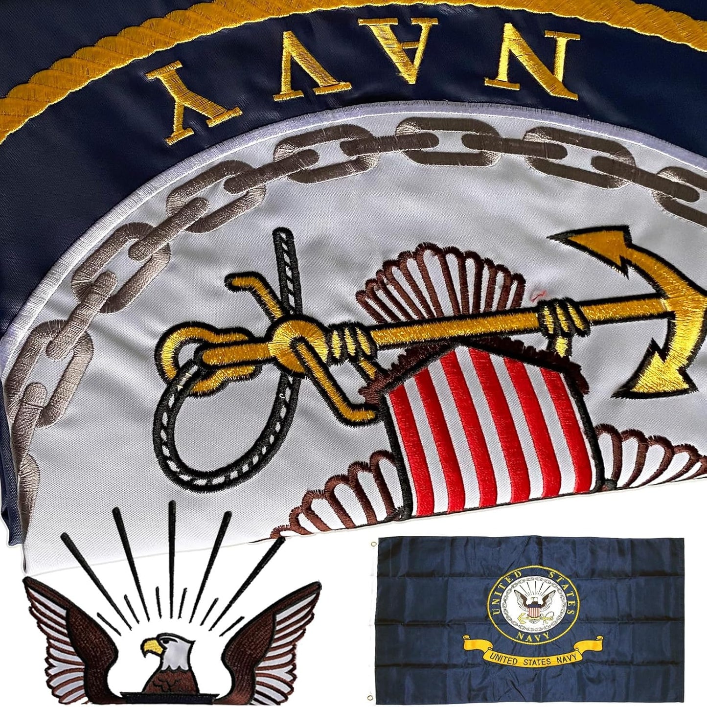 Embroidered Navy Flag 3x5 Heavy Duty Nylon for All Weather Use