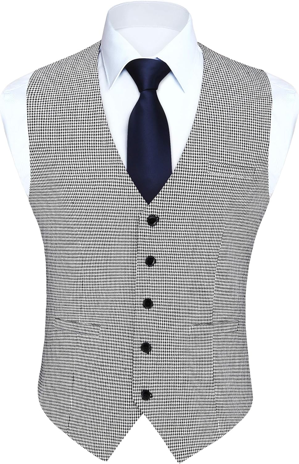 HISDERN Men's Suit Vest Business Plaid Formal Dress Waistcoat