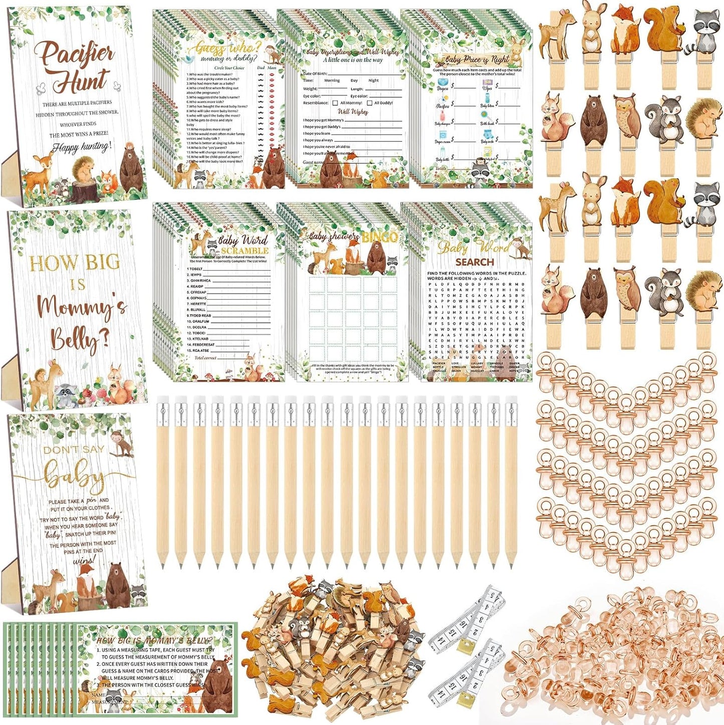 Woodland Baby Shower Games Set with Fun Activities and Cards