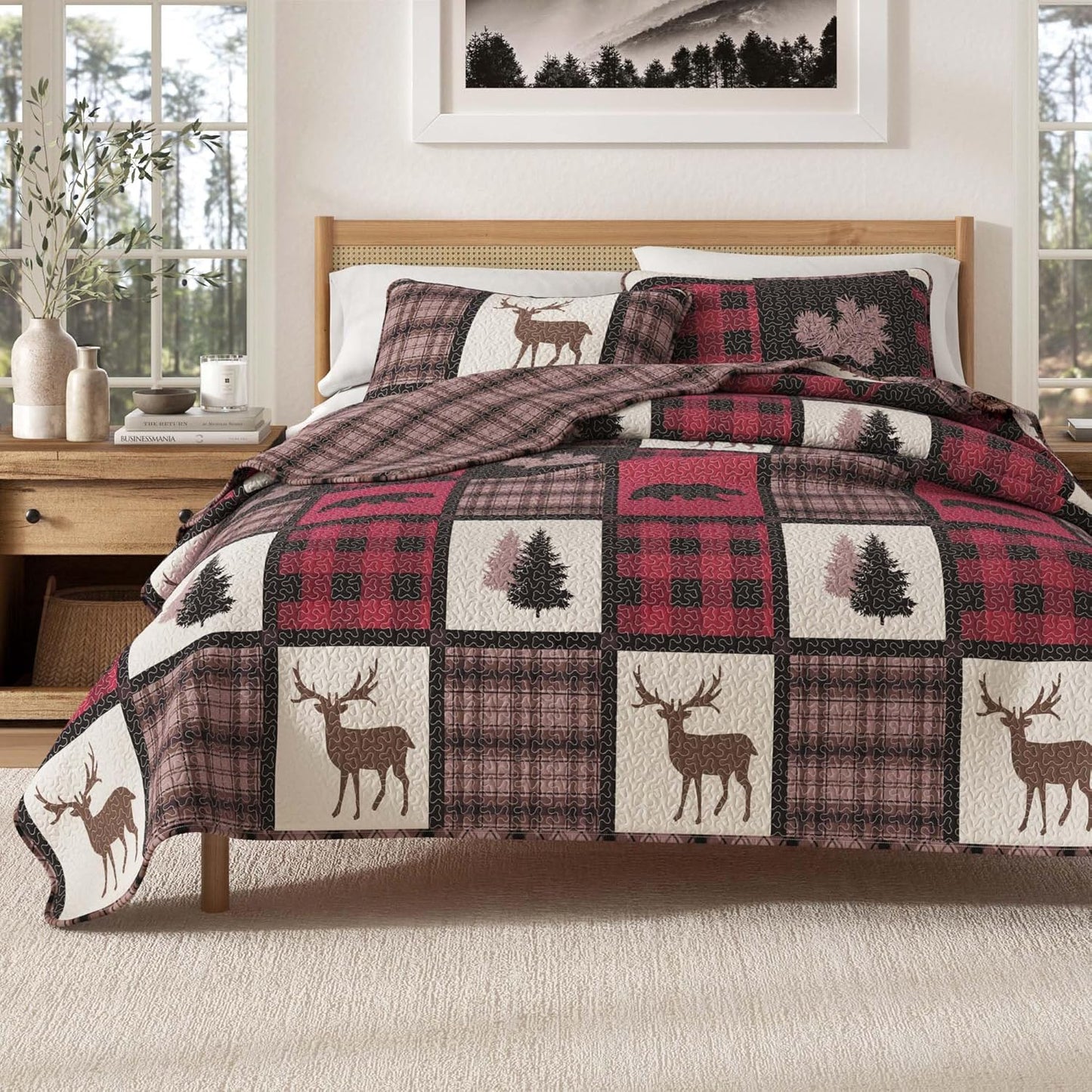 Great Bay Home Lodge Bedspread Twin Quilt Set for Rustic Decor