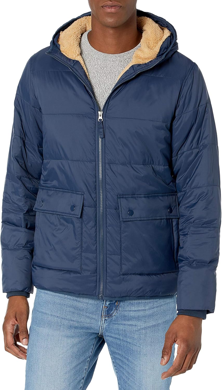 Men's Long-Sleeve Water-Resistant Sherpa-Lined Puffer Jacket
