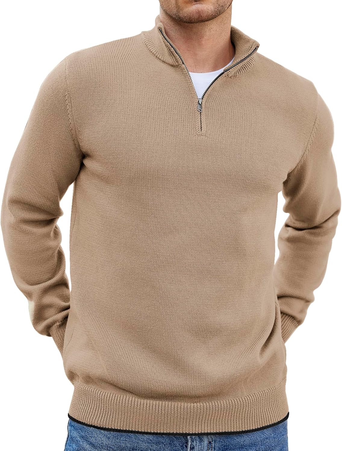 COOFANDY Men's Quarter Zip Pullover Lightweight Mock Neck Sweater