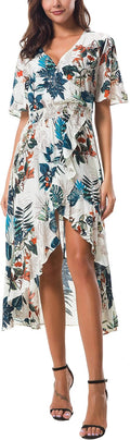 Kormei Womens Floral V Neck High Low Maxi Dress - Flowy Summer Style