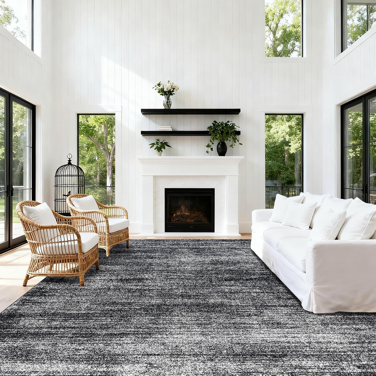 8x10 Area Rugs for Living Room, Abstract Black Boho Design