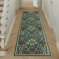2x6 Washable Dark Green Floral Runner Rug for Living Room