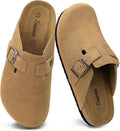 Cork Footbed Suede Clogs for Women - Memory Foam Orthopedic Comfort 3D