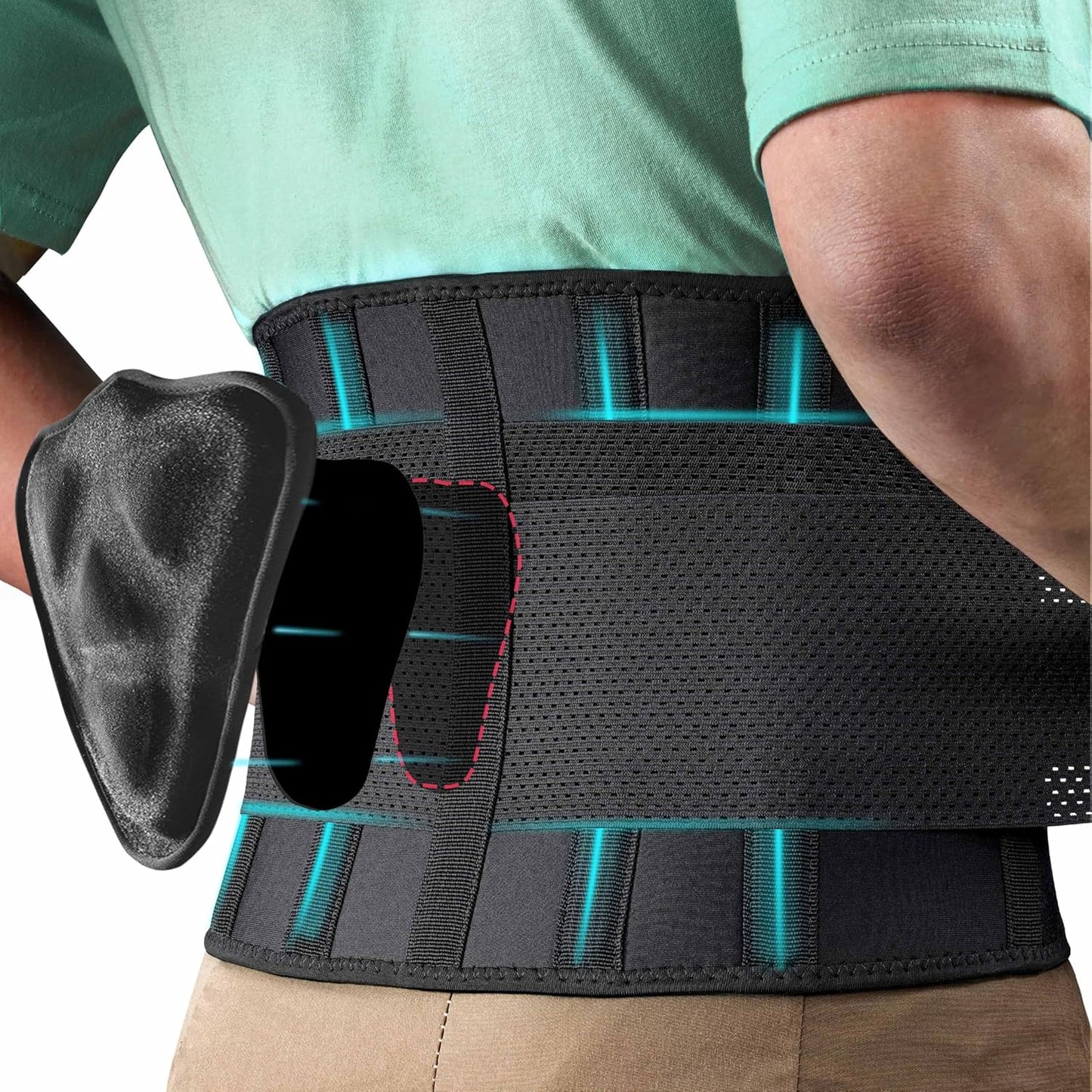 FEATOL Back Brace for Men with 3D Silicone Pad for Pain Relief