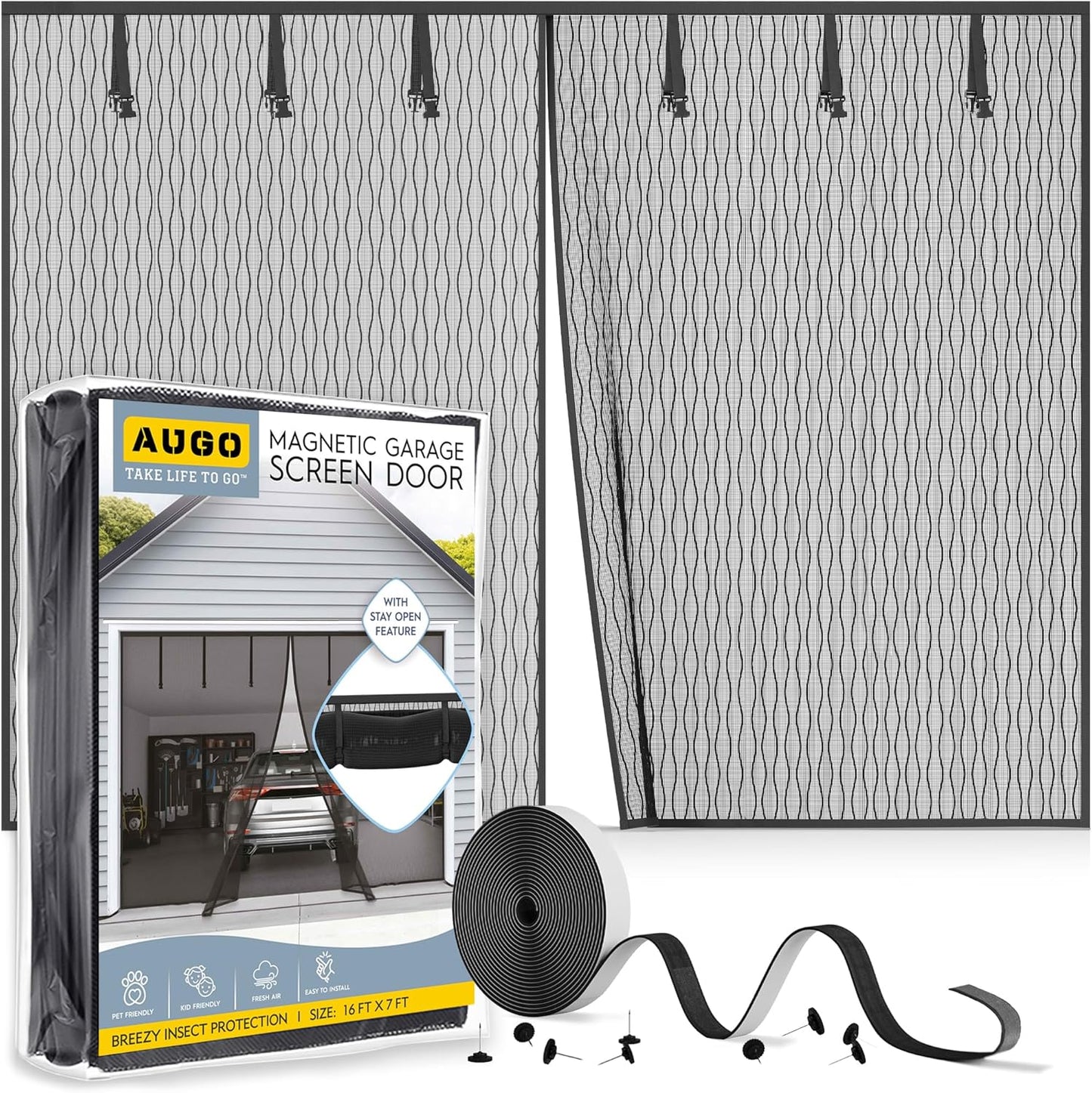 AUGO Garage Door Screen with Magnetic Closure for 2 Car Garage