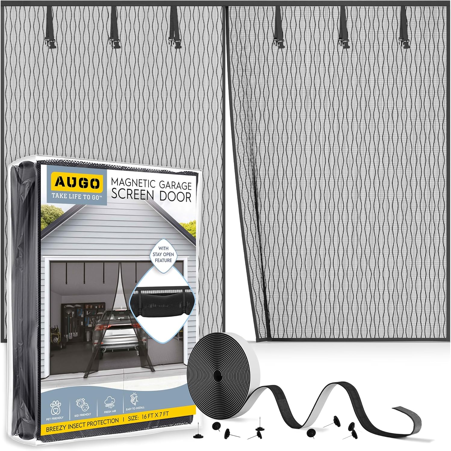 AUGO Garage Door Screen with Magnetic Closure for 2 Car Garage