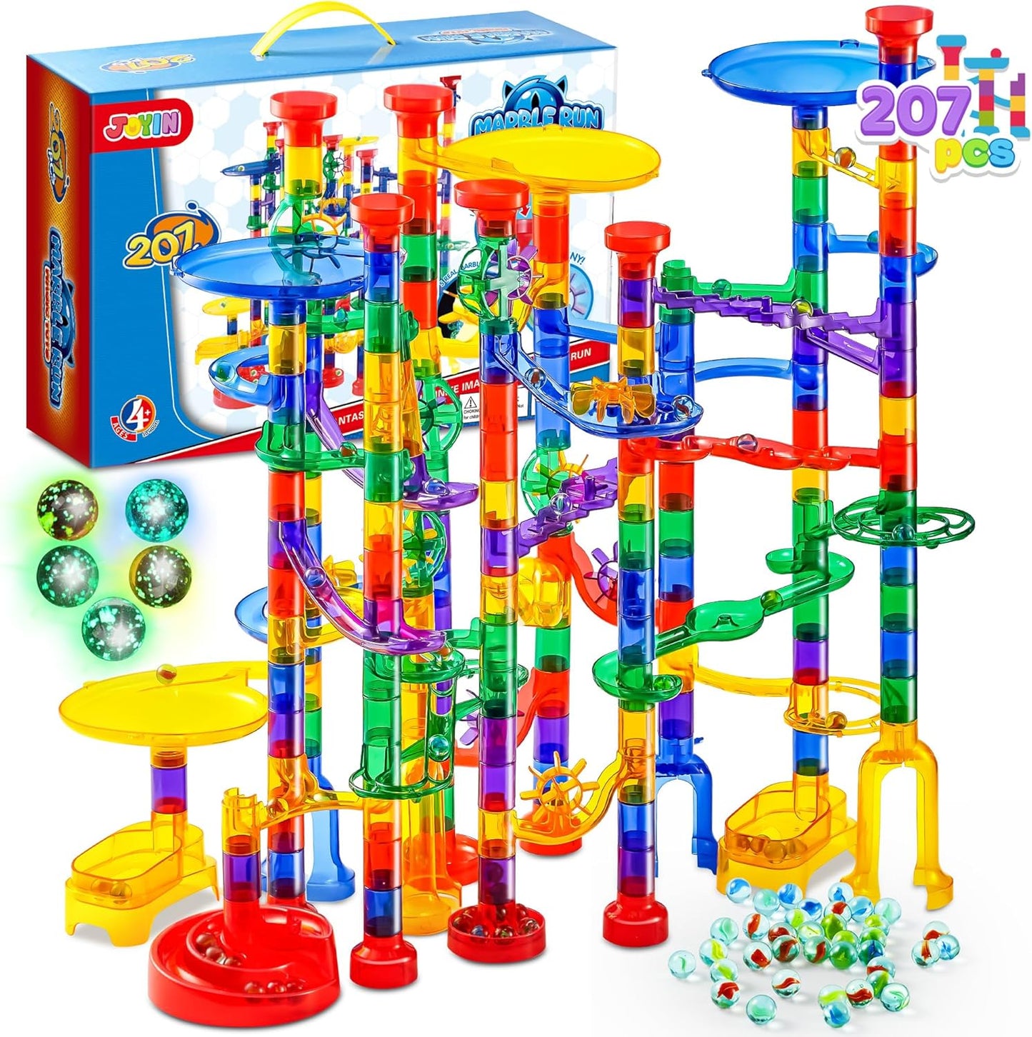 JOYIN 207Pcs Glowing Marble Run Set for Kids' STEM Learning