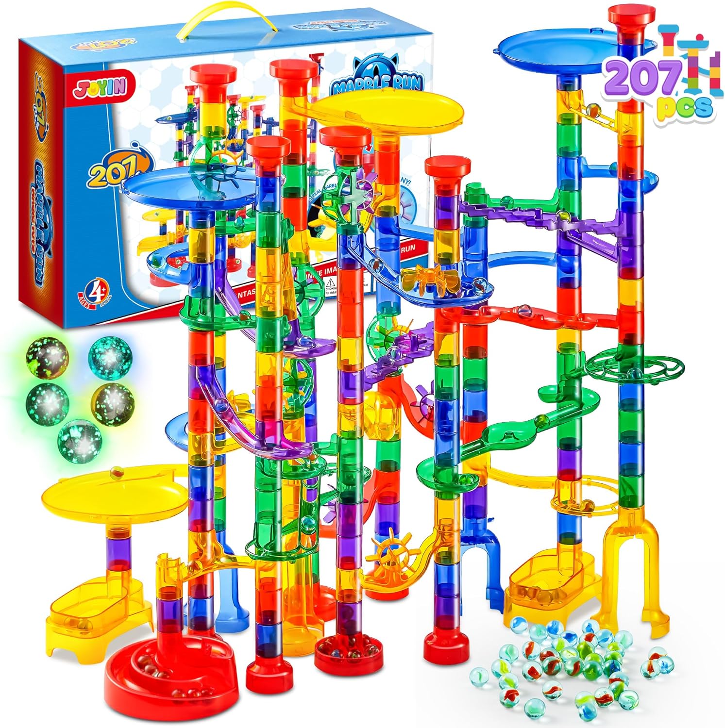 JOYIN 207Pcs Glowing Marble Run Set for Kids' STEM Learning