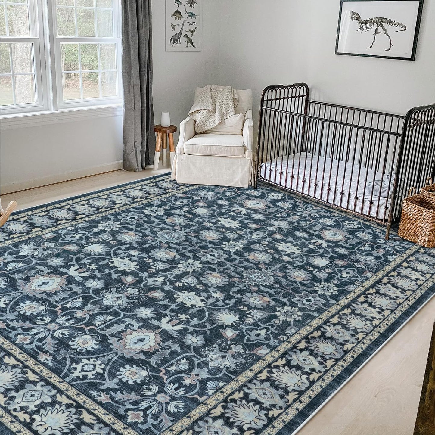 LIVEBOX Washable Area Rug 8x10 - Soft Blue Boho Carpet for Home